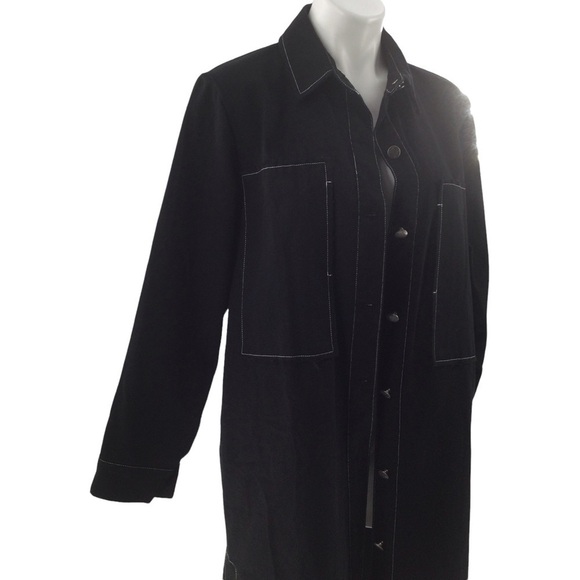The Weeknd Black Denim Contrast White Stitch Long Trench Coat - Picture 2 of 15